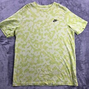 Nike T-Shirt Mens Large Tall L Lime Green Camo Short Sleeve Cotton Tee